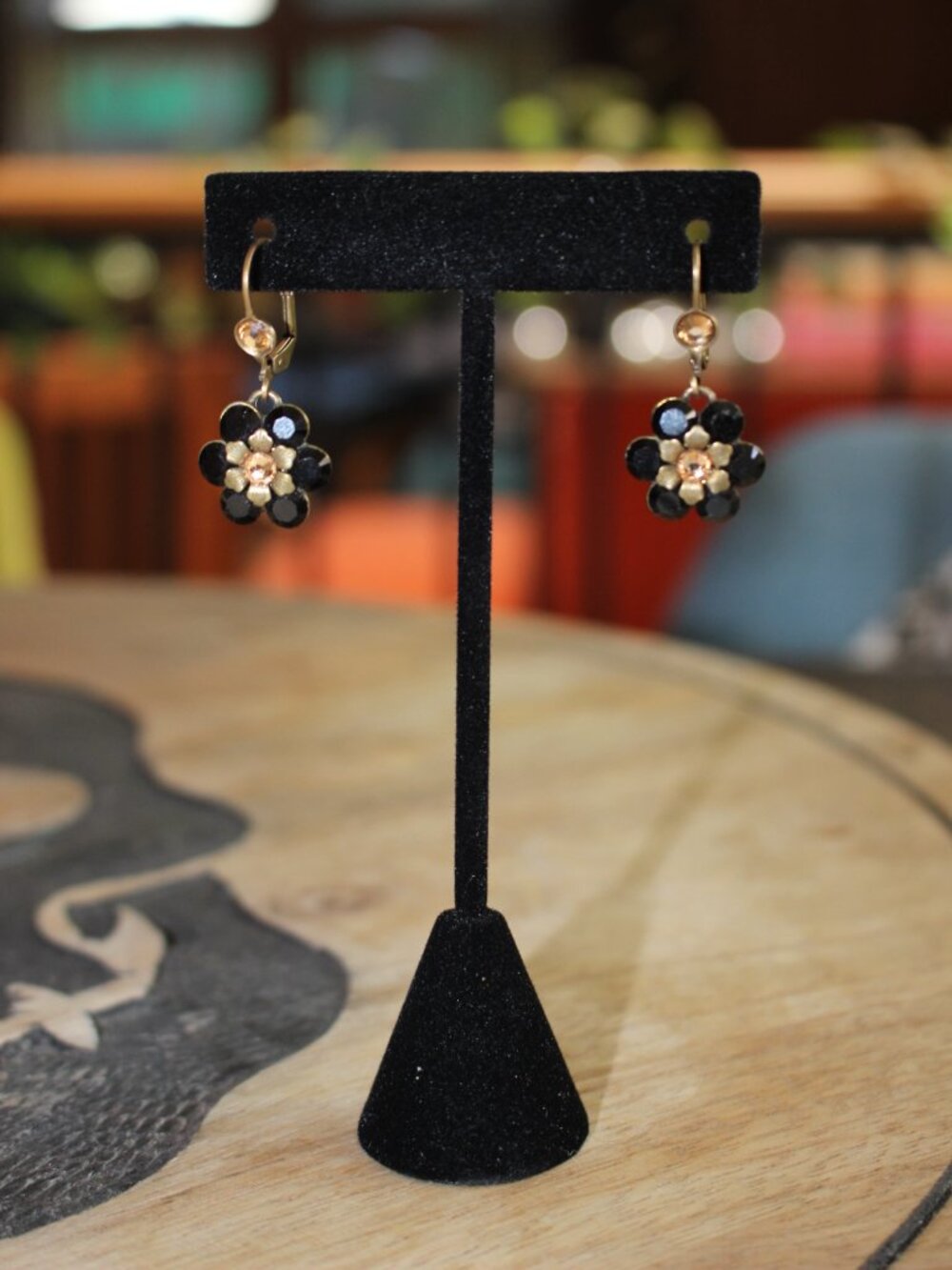 Liz Palcios  Black Crystal Flower Drop Earrings